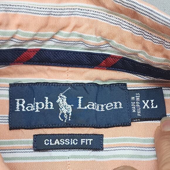 Ralph Lauren Classic Fit Men's Peach Stripped Button Up Shirt Sz XL - Picture 5 of 6